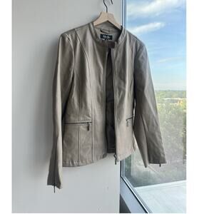 Mo-Ka Beige Polyurethane Zip Snap Jacket Pockets Women's Short Long Sleeve L